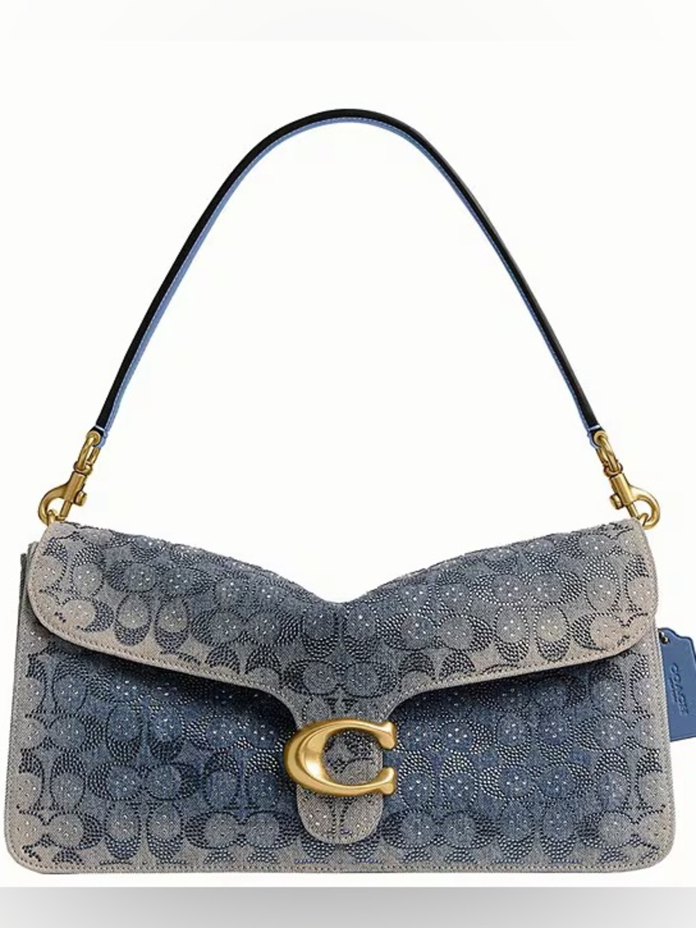 NWT Coach Tabby 36 Denim Crystal Signature Shoulder Bag with Gold C Hardware
